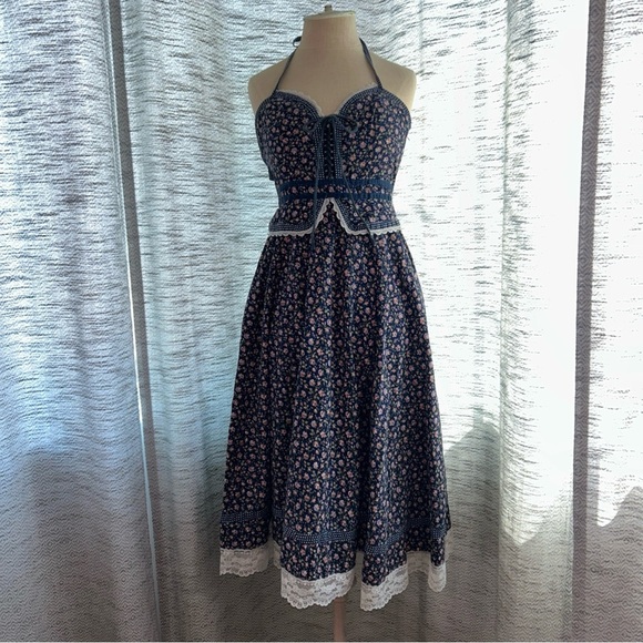 Gunne Sax by Jessica San Francisco 1970s Peplum Sundress Size 7 Fits like a 3 - Picture 1 of 16